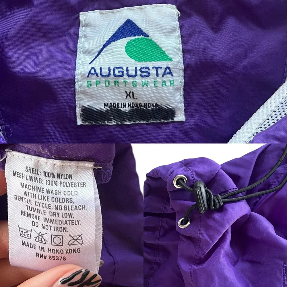 Augusta Sportswear Women XL Purple Hood Vented Pullover Windbreaker Jacket Retro